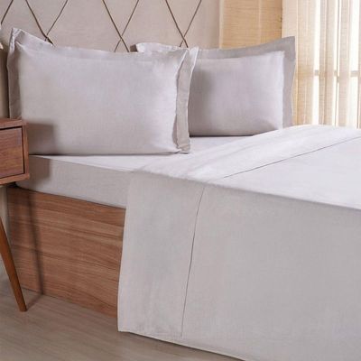 Jogo De Cama Solteiro 3 Pçs Line Stile 100% Poliéster 88x188x30cm Biscuit