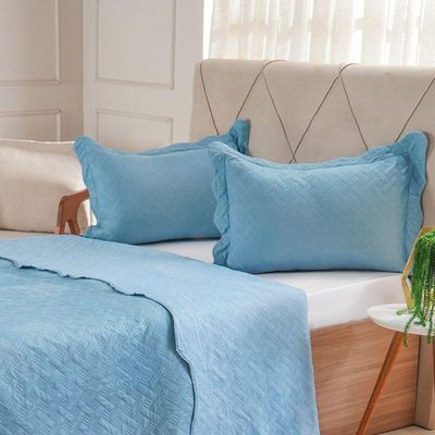 Kit Cobre Leito Casal Ultra Lisse Lisa New 210x230cm Azul Estonado