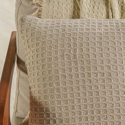 Capa De Almofada Decorativa Waffle 100% Algodão 45x45cm Amendoa