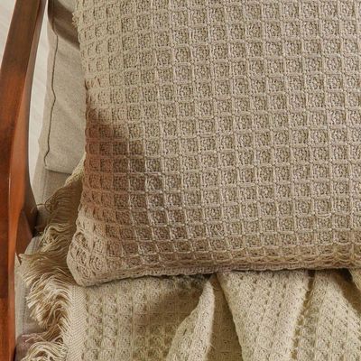 Capa De Almofada Decorativa Waffle 100% Algodão 45x45cm Amendoa