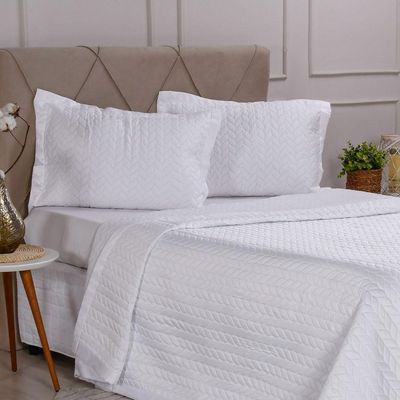Kit Colcha Casal Satinatta Cetim Toque Pele De Pessego 220x240cm Branco