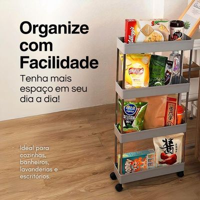 Prateleira Multiuso 4 Andares Com Rodinha Cinza