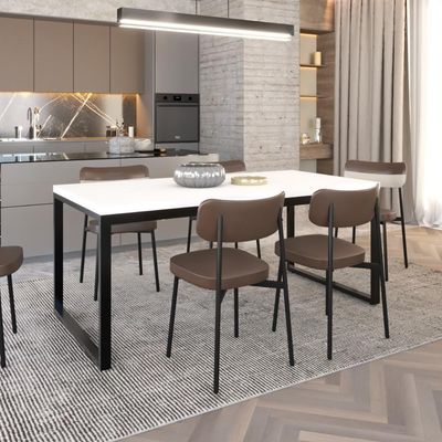 Mesa De Jantar Yon 180 X 90 X 76 Cm Branco Tx/est.preta Branco Tx/est.preta