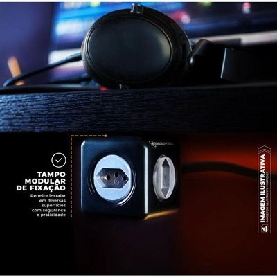 Adaptador Bivolt Energy Cube - Preto - Com 5 Tomadas E Cabo De 1,5 M - Gshield