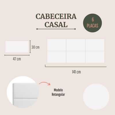 Cabeceira Casal Kit 6 Placas Modelo Retangular - Courino Branco