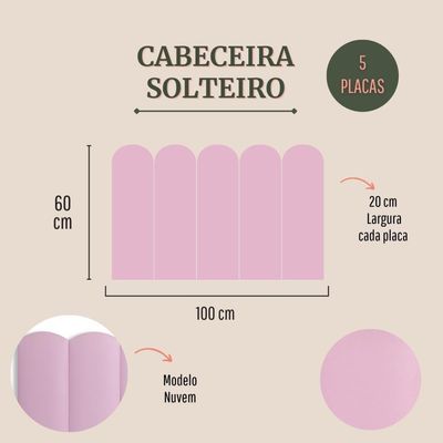 Cabeceira Solteiro Kit 5 Placas Modelo Nuvem - Courino Rosa