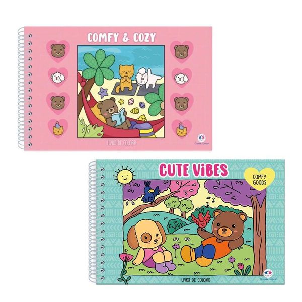 Kit 2 Livros De Colorir Comfy Capa Holográfica Verde E Rosa