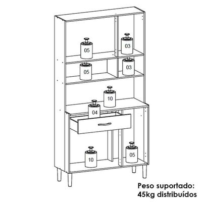 Kit Cozinha 6 portas 1 gaveta 91 Cm Golden Ktp Nogueira Off White