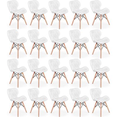 Kit 20 Cadeiras De Jantar Charles Eames Slim Wood Estofada - Branco