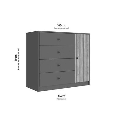 Cômoda de Quarto MB 1059 c/ 1 Porta e 4 Gavetas 100cm Mel - Movelbento
