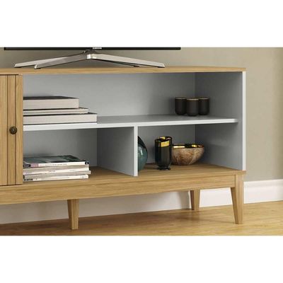 Rack Bancada p/ TV até 55 Pol MB 1056 c/ 1 Porta 136cm Mel/Off White - Movelbento