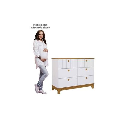 Cômoda Infantil Biscoito c/ 6 Gavetas Branco/Nature - Permóbili Baby