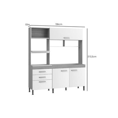 Kit de Cozinha Compacta Isis c/ 3 Portas e 3 Gavetas Branco/Mel - Movelbento