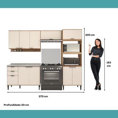 Armário De Cozinha Completa C Balcão Miami Box Carraro Off White C Freijó