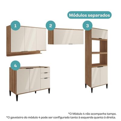 Armário De Cozinha Completa C Balcão Miami Box Carraro Off White C Freijó