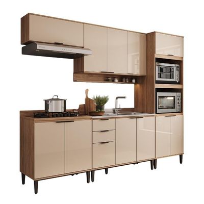 Armário De Cozinha Completa C Balcão Miami Box Carraro Off White C Freijó