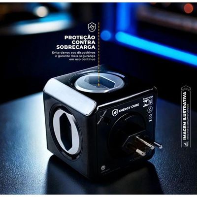 Adaptador Bivolt Energy Cube - Preto - Com 5 Tomadas - Gshield