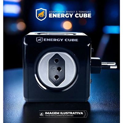 Adaptador Bivolt Energy Cube - Preto - Com 5 Tomadas - Gshield