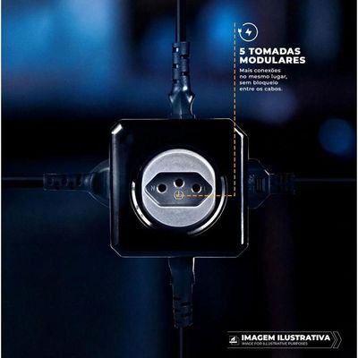 Adaptador Bivolt Energy Cube - Preto - Com 5 Tomadas - Gshield
