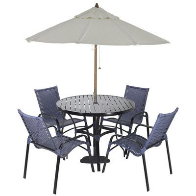 Jogo 4 Cadeiras Emily E Mesa Com Ombrelone Trama Original Azul Dark