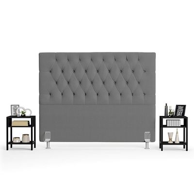 Cabeceira Casal Queen 160cm Cristal Boucle Cinza E 2 Mesas Laterais Plaza Lc1 Preto - Mpozenato