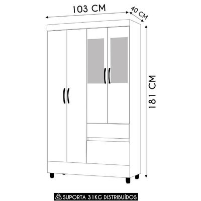 Guarda Roupa Solteiro 103cm Com Espelho Ideal Imbuia Rústico - Vila Rica