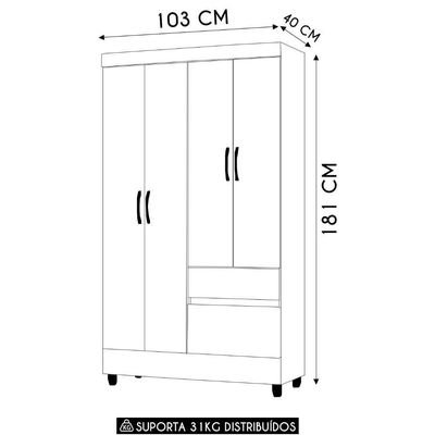 Guarda Roupa Solteiro 103cm Com 4 Portas Ideal Imbuia Rústico - Vila Rica