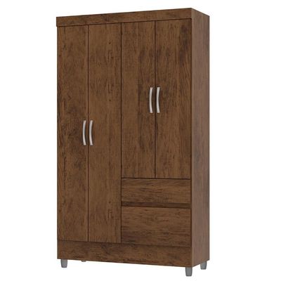 Guarda Roupa Solteiro 103cm Com 4 Portas Ideal Imbuia Rústico - Vila Rica