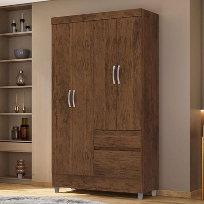 Guarda Roupa Solteiro 103cm Com 4 Portas Ideal Imbuia Rústico - Vila Rica