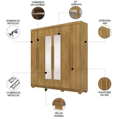 Guarda Roupa Casal 218cm Com Espelho Elegance Nature - Vila Rica