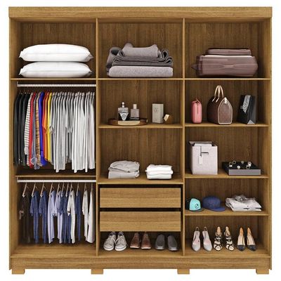 Guarda Roupa Casal 218cm Com Espelho Elegance Nature - Vila Rica