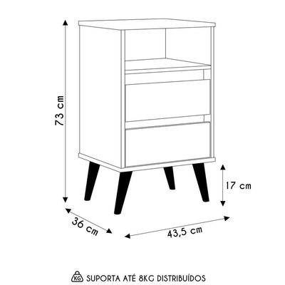 Mesa De Cabeceira Pés Retrô 2 Gavetas 43cm Roma Preto - Ej Móveis