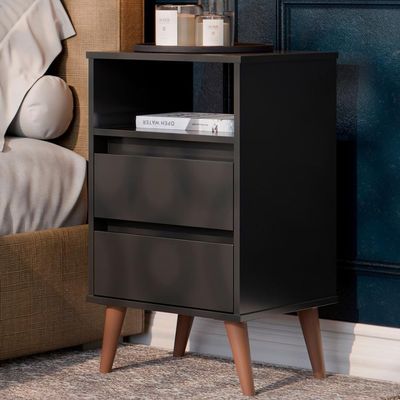 Mesa De Cabeceira Pés Retrô 2 Gavetas 43cm Roma Preto - Ej Móveis