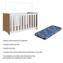 Berço com Regulagem e Colchão Nogal e Branco Completa Móveis