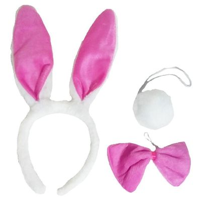 Kit Coelha Rosa Com Tiara Gravata E Rabo