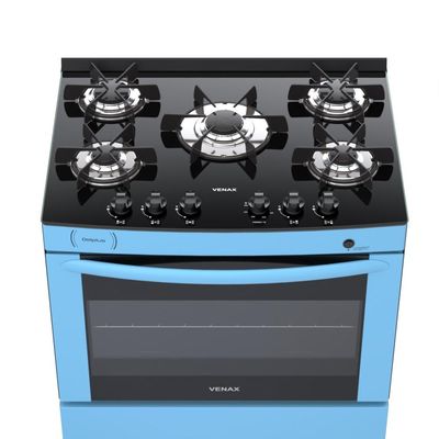 Fogao a Gas 5 Bocas Venax Delplus Vitreo BL Azul