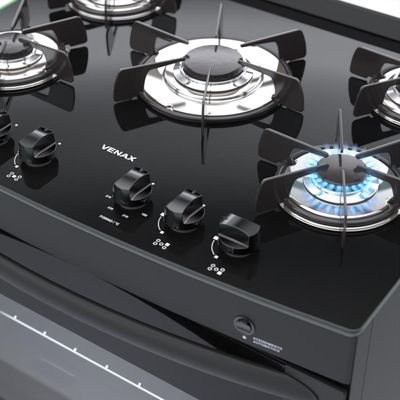 Fogao a Gas 5 Bocas Venax Delplus Vitreo BL Preto