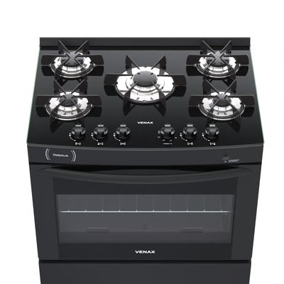 Fogao a Gas 5 Bocas Venax Delplus Vitreo BL Preto