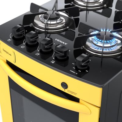 Fogao a Gas 4 Bocas Venax Delplus Vitreo BL Amarelo