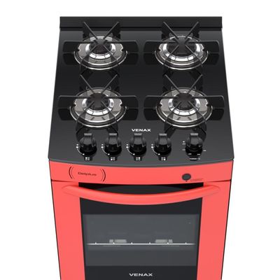 Fogao a Gas 4 Bocas Venax Delplus Vitreo BL Vermelho