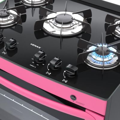 Fogao a Gas 5 Bocas Venax Delplus Vitreo BL Pink