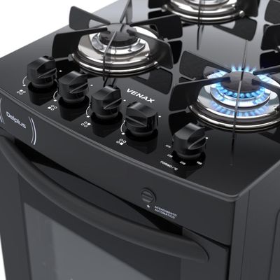 Fogao a Gas 4 Bocas Venax Delplus Vitreo BL Preto