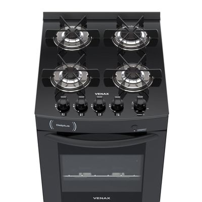 Fogao a Gas 4 Bocas Venax Delplus Vitreo BL Preto