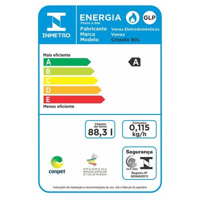 Forno de Embutir a Gas Venax 88,3L Cristallo GIII 220v