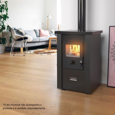 CALEFATOR A LENHA VENAX VULCANO DUPLA COMBUSTAO PRETO