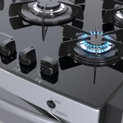 Fogao a Gas de Embutir 5 Bocas Venax Gaudi Prisma Vitreo EL Inox