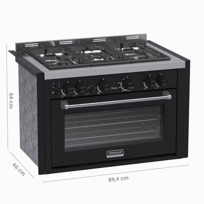 Fogao a Gas de Embutir 5 Bocas Venax Temis Preto 220v