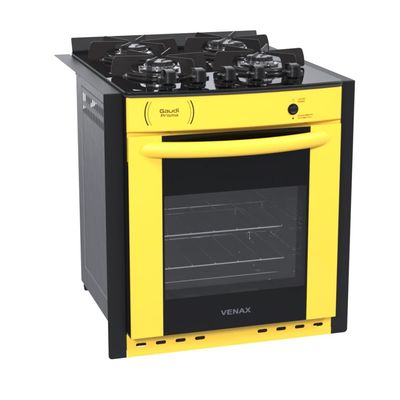 FOGAO A GAS DE EMBUTIR GAUDI PRISMA VITREO BL 4Q AMARELO GAS GLP