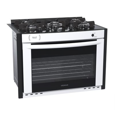 FOGAO A GAS DE EMBUTIR GAUDI PRISMA VITREO BL 5Q BRANCO GAS GLP