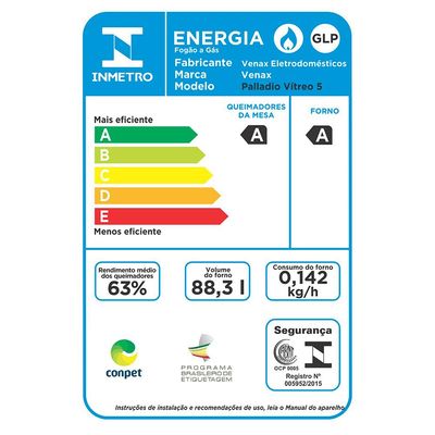 Fogao a Gas 5 Bocas Venax Palladio Vitreo Branco 220v